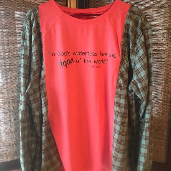 Reworked Flannel Shirt, Plus Size: Upcycled Oversized Inspirational Graphic Tee - Picture 8 of 11